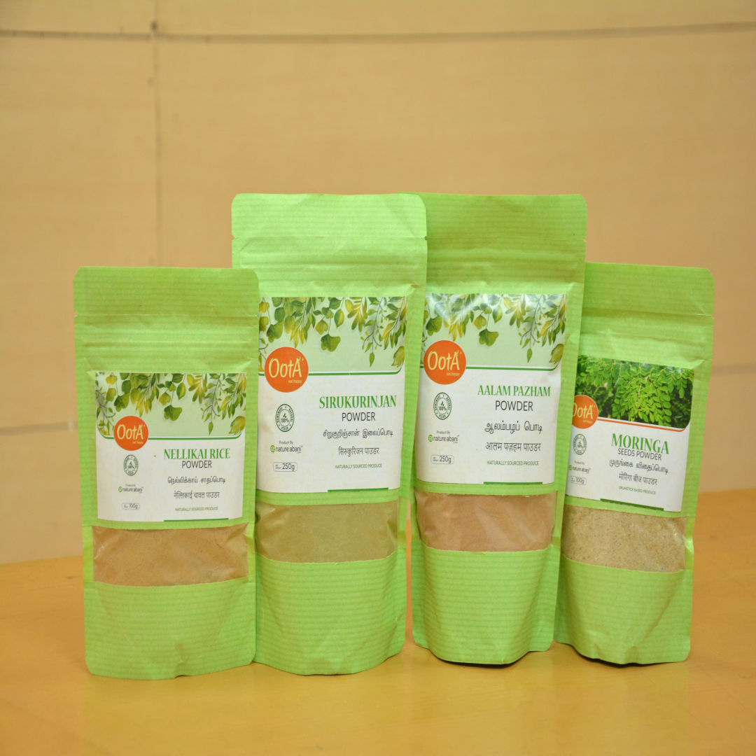 OOTA-Nellikai Rice Powder, Moringa Seeds Powder(pack of 100g), Sirukurinjan Powder, Aalam Pazham Powder (pack of 250g)