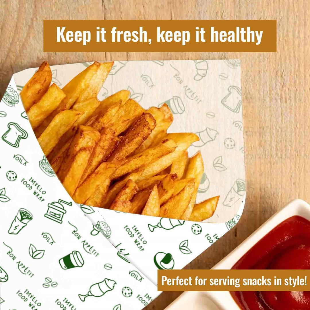 Imvelo Food Wrapping Paper Sheets – Set of 100 Pre‑Cut Sheets | 11 x 11 Inch | Food‑Safe Butter Paper Sheets, Non‑Stick & Grease‑Resistant | Food wrap for Roti, Sandwich, Paratha & Snack Packing - Suspire