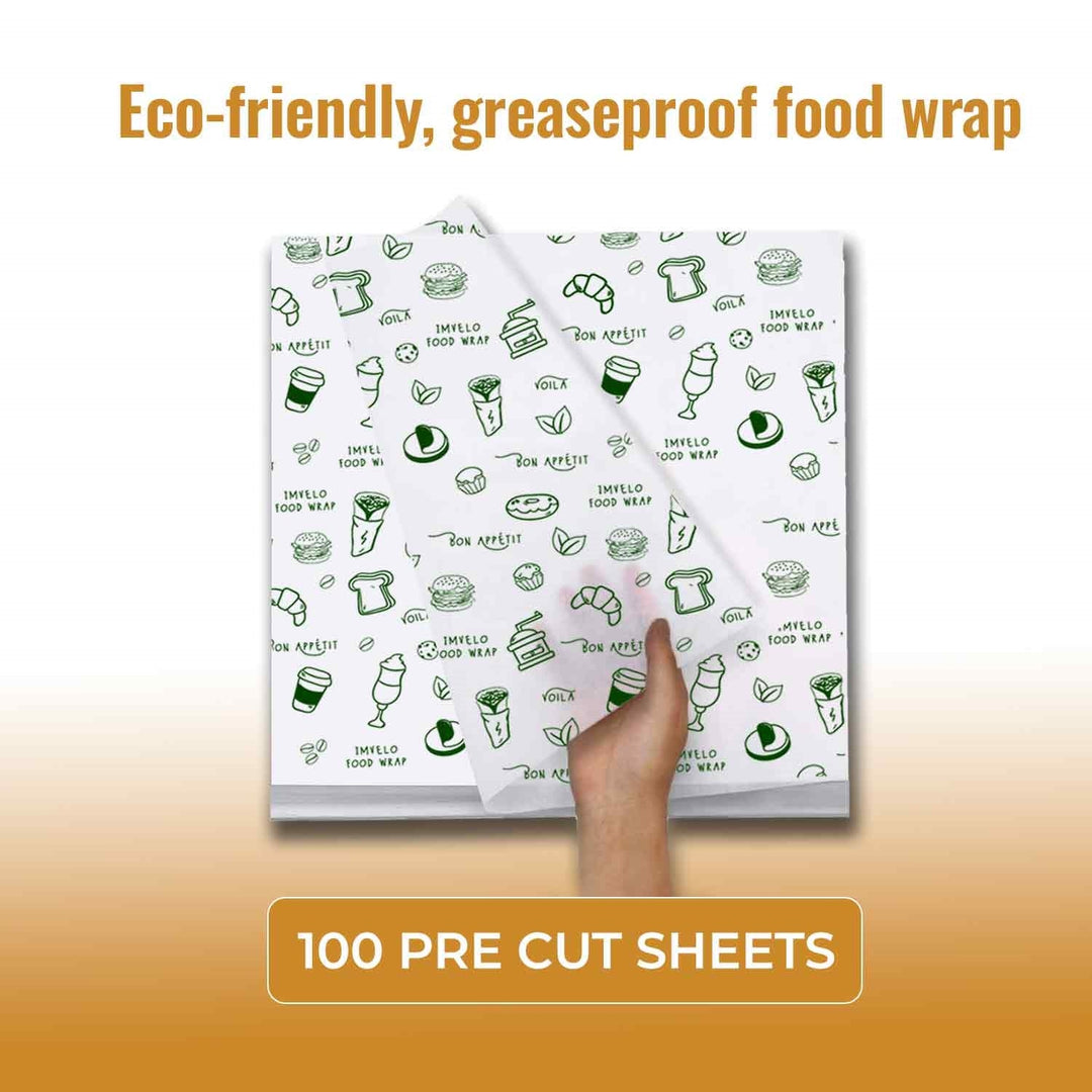 Imvelo Food Wrapping Paper Sheets – Set of 100 Pre‑Cut Sheets | 11 x 11 Inch | Food‑Safe Butter Paper Sheets, Non‑Stick & Grease‑Resistant | Food wrap for Roti, Sandwich, Paratha & Snack Packing - Suspire
