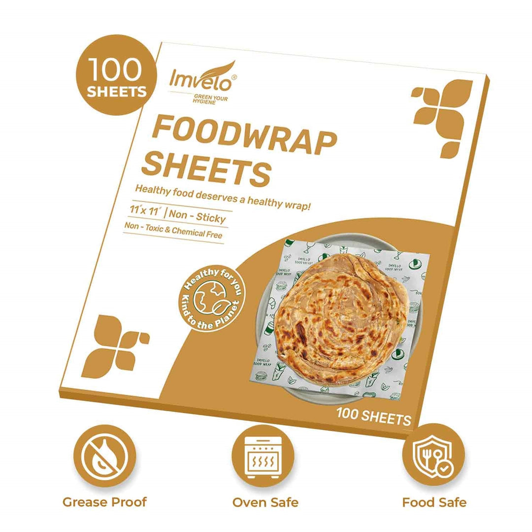 Imvelo Food Wrapping Paper Sheets – Set of 100 Pre‑Cut Sheets | 11 x 11 Inch | Food‑Safe Butter Paper Sheets, Non‑Stick & Grease‑Resistant | Food wrap for Roti, Sandwich, Paratha & Snack Packing - Suspire
