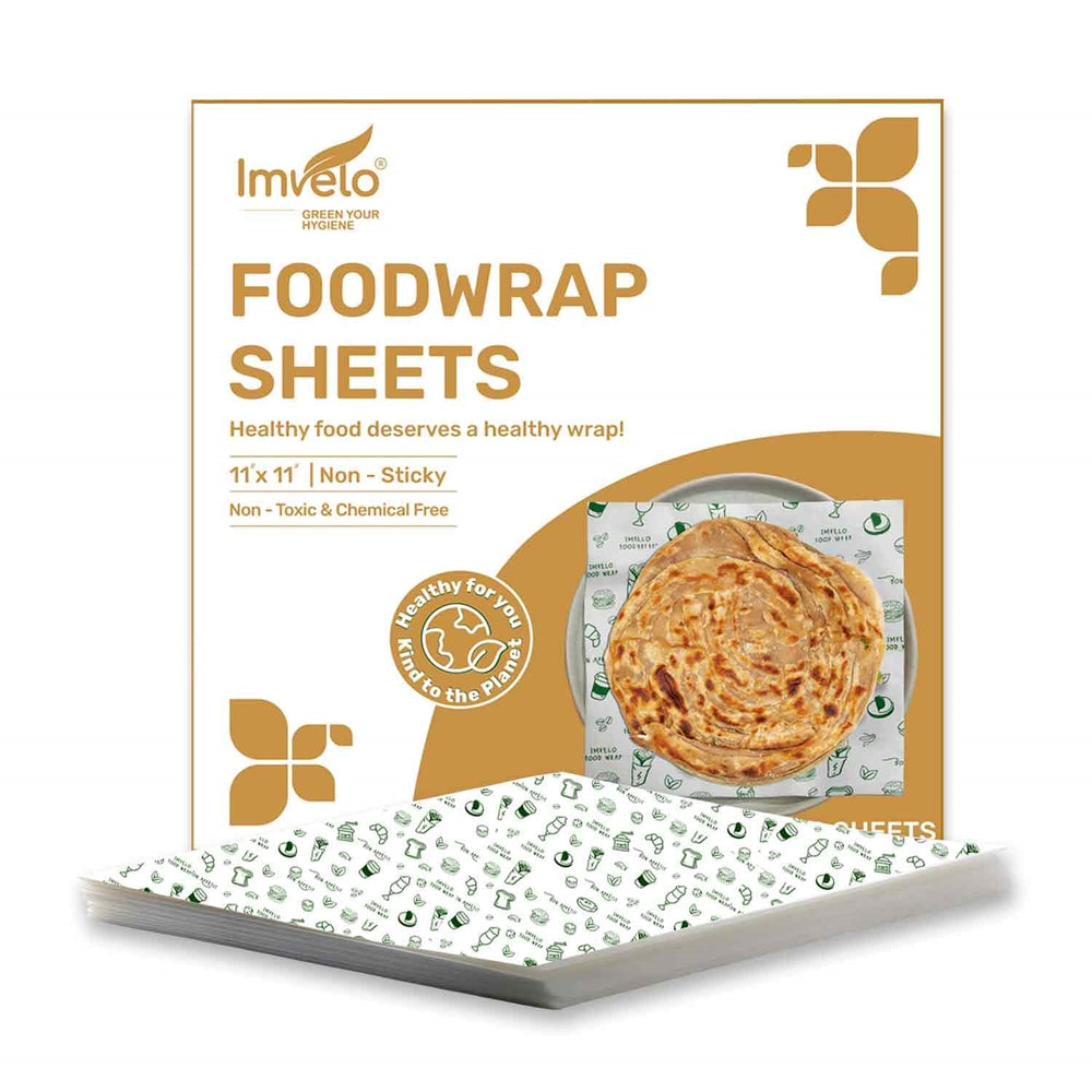 Imvelo Food Wrapping Paper Sheets – Set of 100 Pre‑Cut Sheets | 11 x 11 Inch | Food‑Safe Butter Paper Sheets, Non‑Stick & Grease‑Resistant | Food wrap for Roti, Sandwich, Paratha & Snack Packing