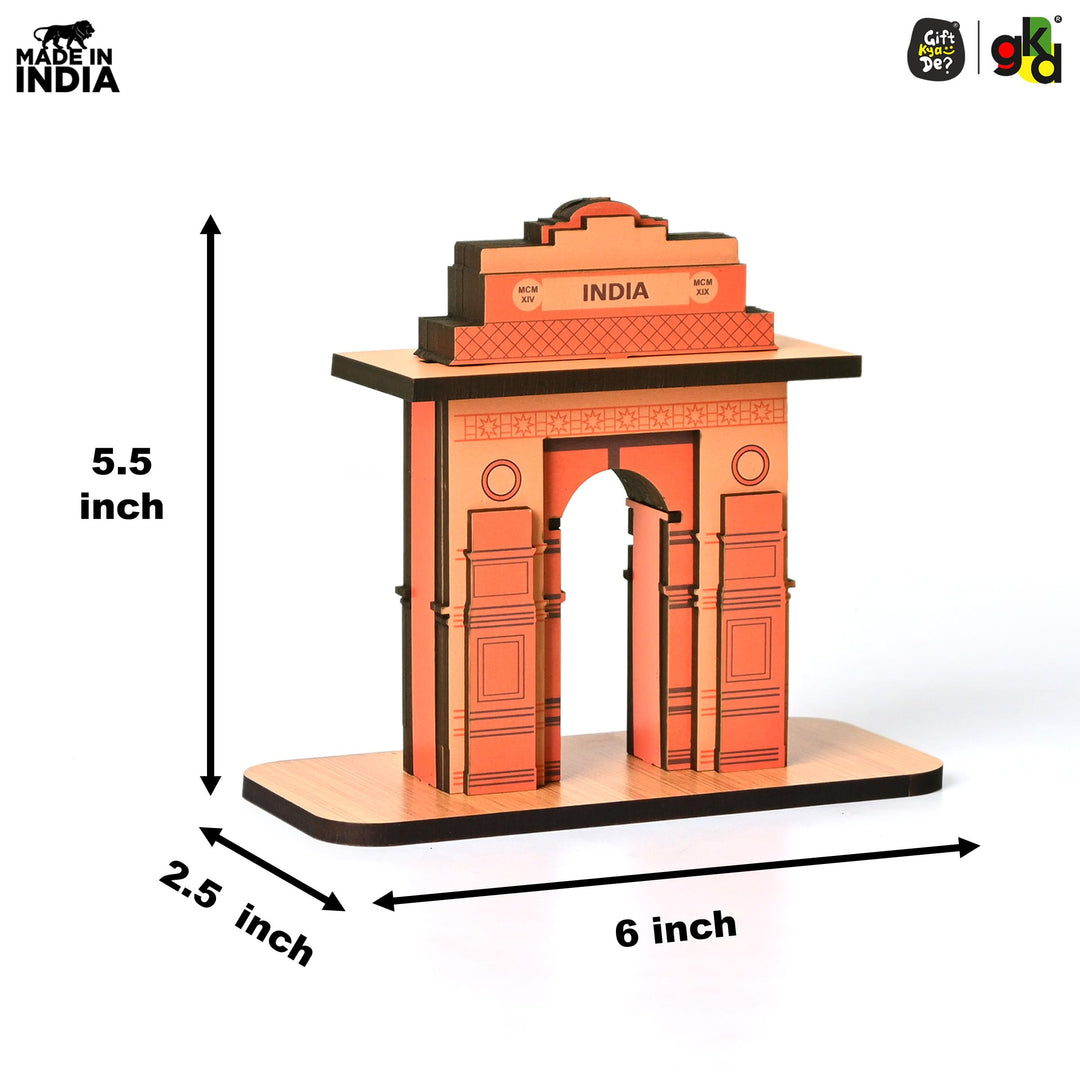 India Gate Wooden Desk Organizer with Test Tube Planter, Pen Stand & Visiting Card Holder | Table Top Patriotic Souvenir | Independence Day Gift - Suspire