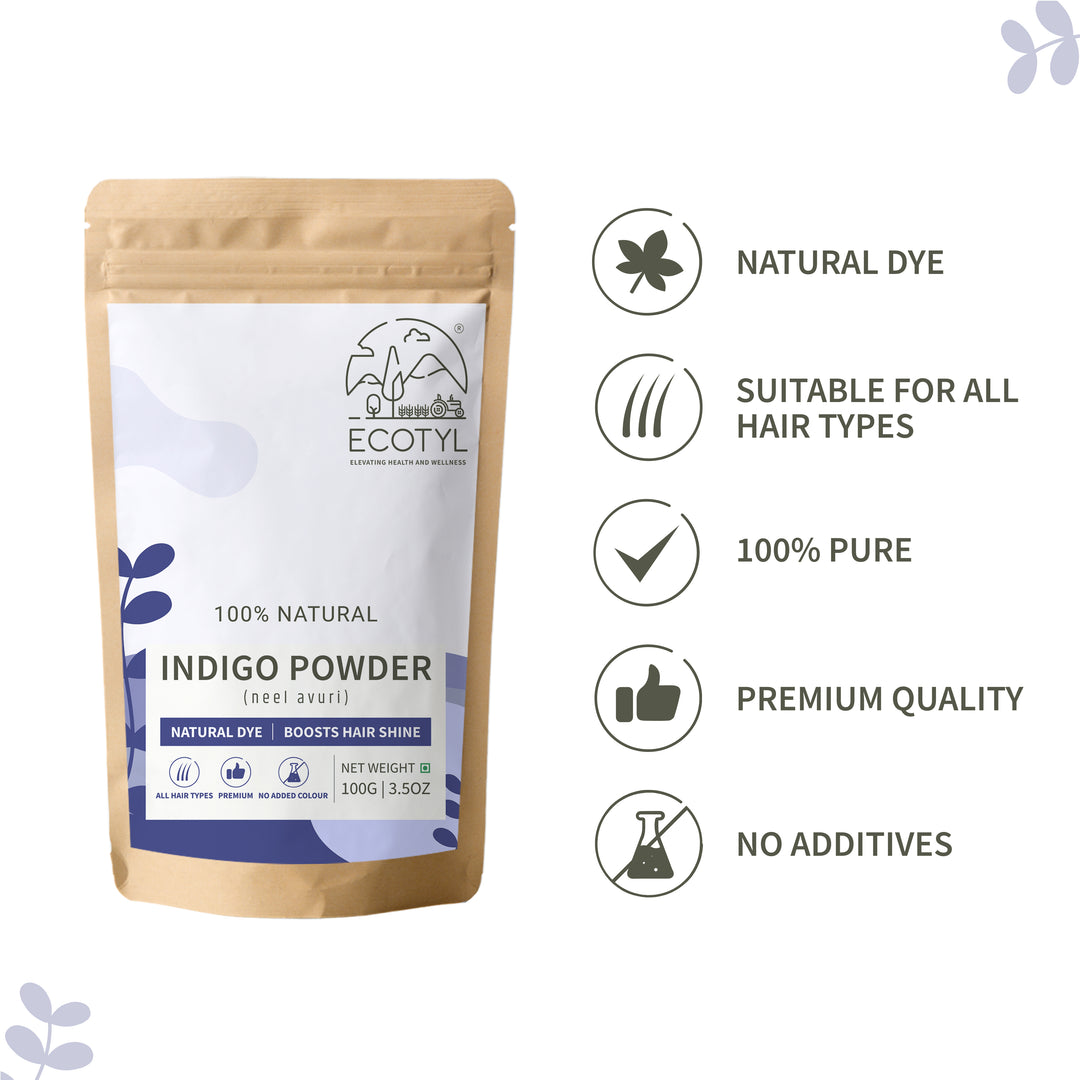Ecotyl Indigo Powder | Neel Avuri | Natural Hair Dye | Hair Conditioning | 100g