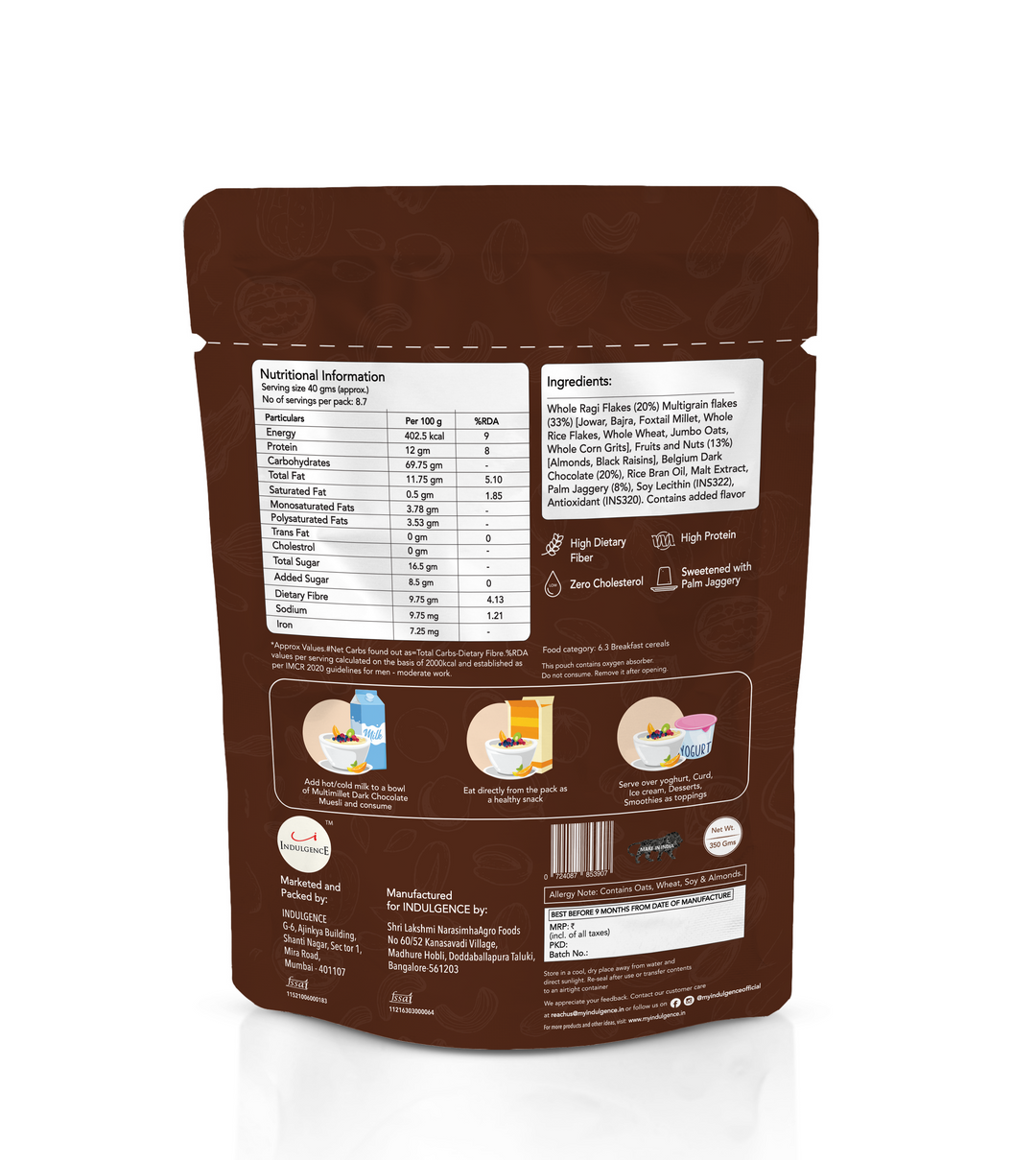 INDULGENCE Dark Chocolate Millet Muesli 350 Gms