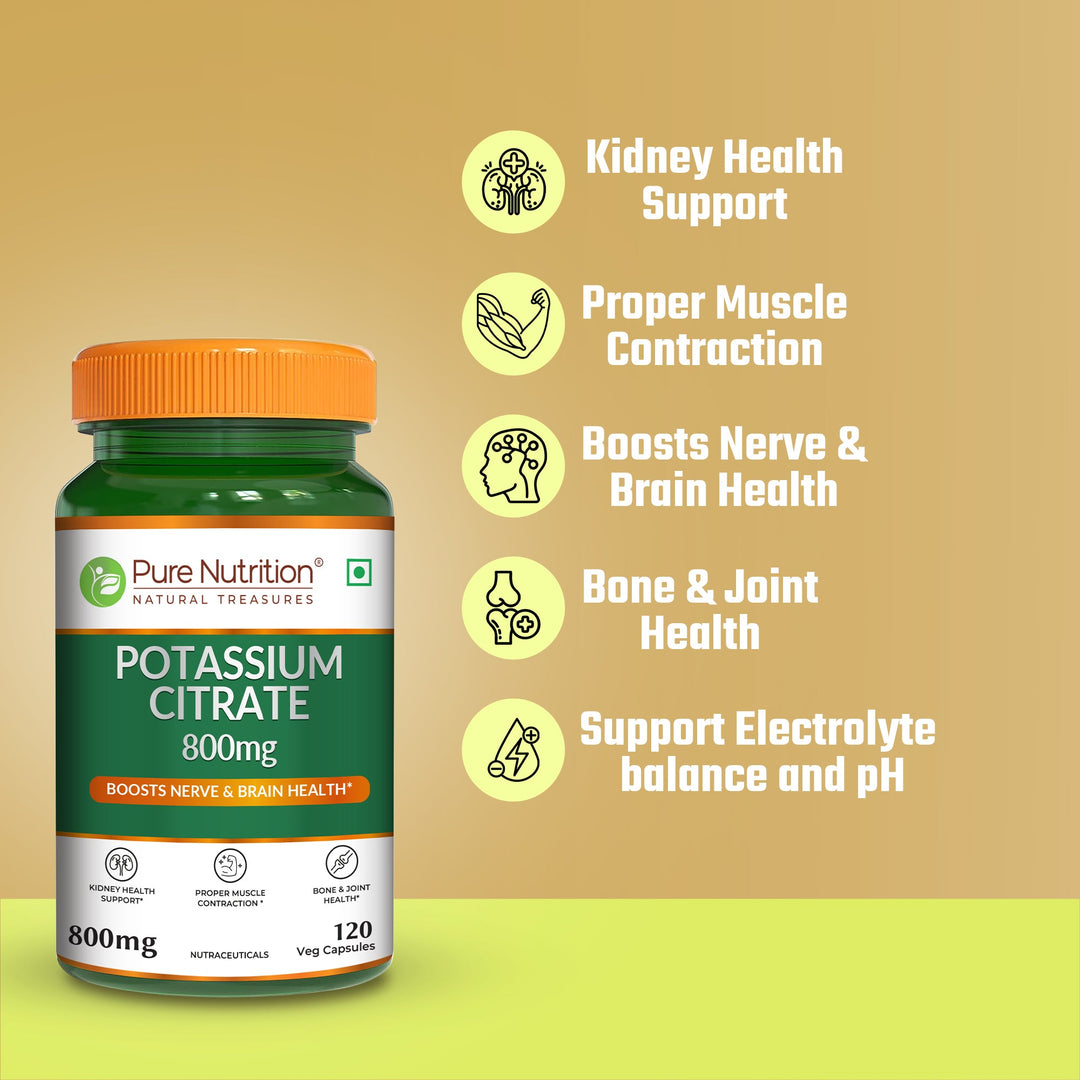 Potassium Citrate 800mg – Nerve, Kidney & Bone Support | 120 Veg Capsules