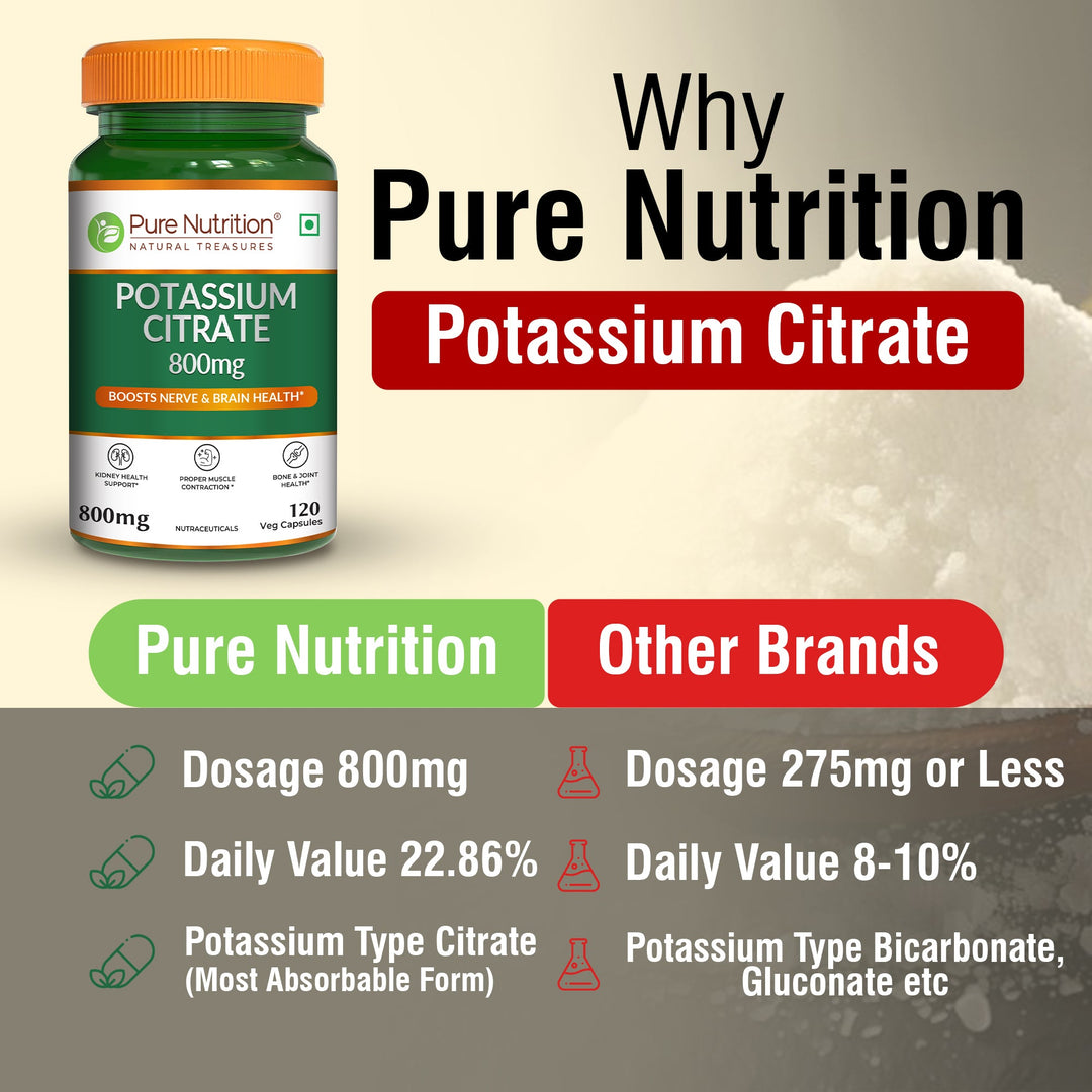 Potassium Citrate 800mg – Nerve, Kidney & Bone Support | 120 Veg Capsules