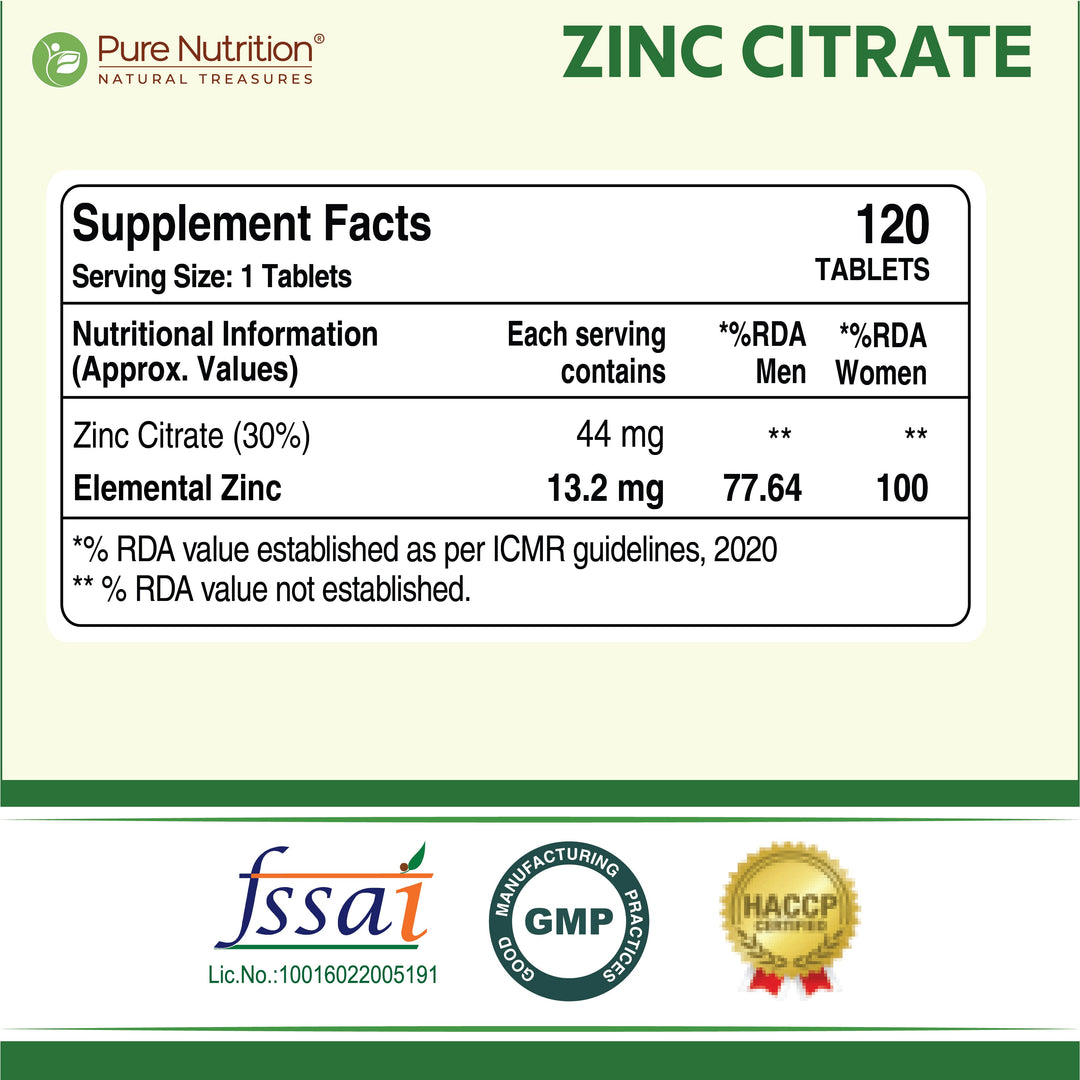 Zinc Citrate High Absorption Immunity Support | 120 Veg Tablets