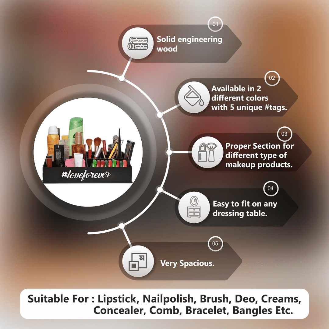 Gift Kya De Makeup Organizer For Dressing Table | 9 Compartments | Storage boxes For Lipstick, Nail Polish (30 x 22cm)