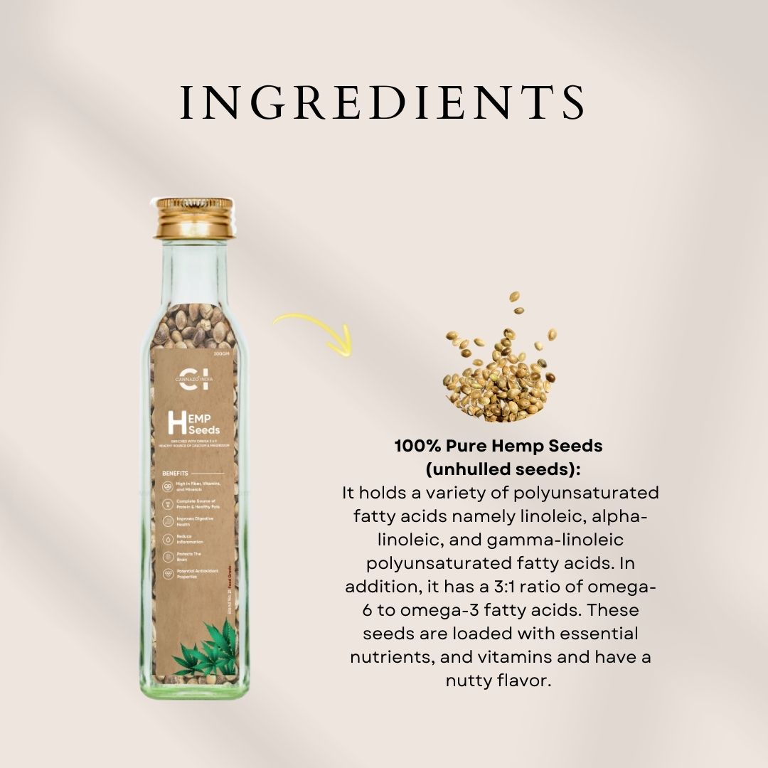CannazoIndia® Hemp Seeds-Unhulled | 200gm |Organic Superfood|Rich in Omega 3, 6 9, Healthy source of Magnesium and Calcium |Strong Health of Heart Hair Skin|Best Daily Supplement|