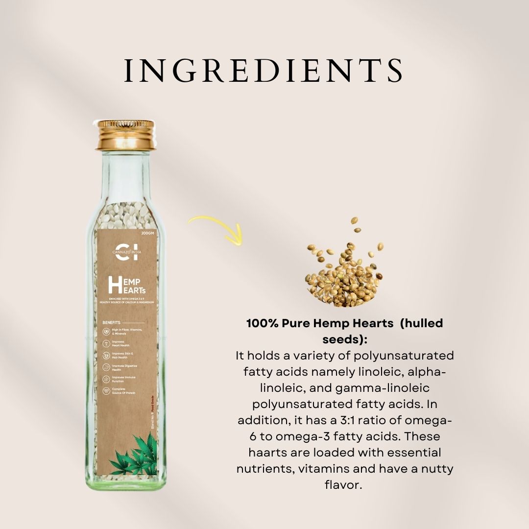 CannazoIndia® Rich in Omega 3, 6 & 9 | Hemp Hearts | 200gm | Healthy Source of Magnesium and Calcium | For Strong Health of Heart,Hair, Skin & Brain | Best Organic Daily Supplement |