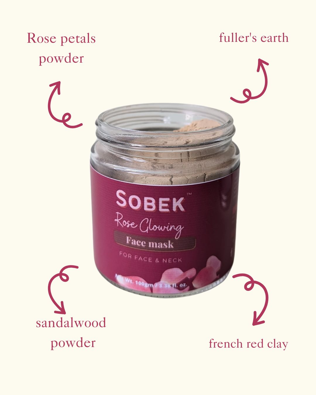 Rose Glowing Powder Face Mask Pack 100 gm