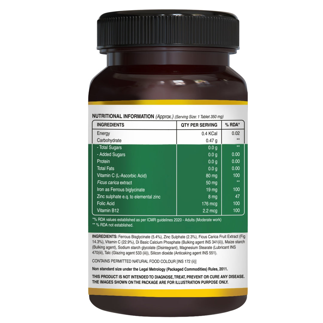 Pure Nutrition Iron Folic Acid Supplement for Men and Women - Supports Haemoglobin Production, Boosts Immunity & Maintains Iron Level