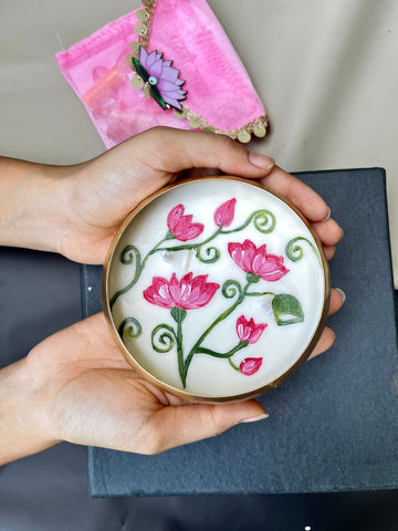 Ishmades Pichwai Lotus Urli Candle