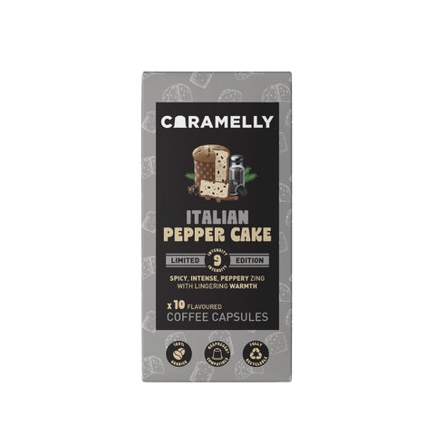 Caramelly Italian Pepper Cake Flavoured Nespresso Compatible Coffee Capsules, 10 Pods, Intensity - 9 | Limited Edition | Aluminium Coffee Pods | 100% Arabica Coffee
