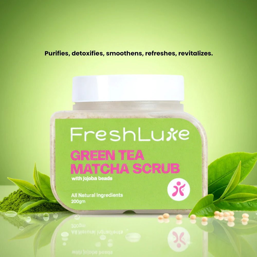 Green Tea Matcha Face & body Scrub | Vitamin C & Lactic Acid for Detan, Uneven Skin Tone & Skin Purification | 200gm