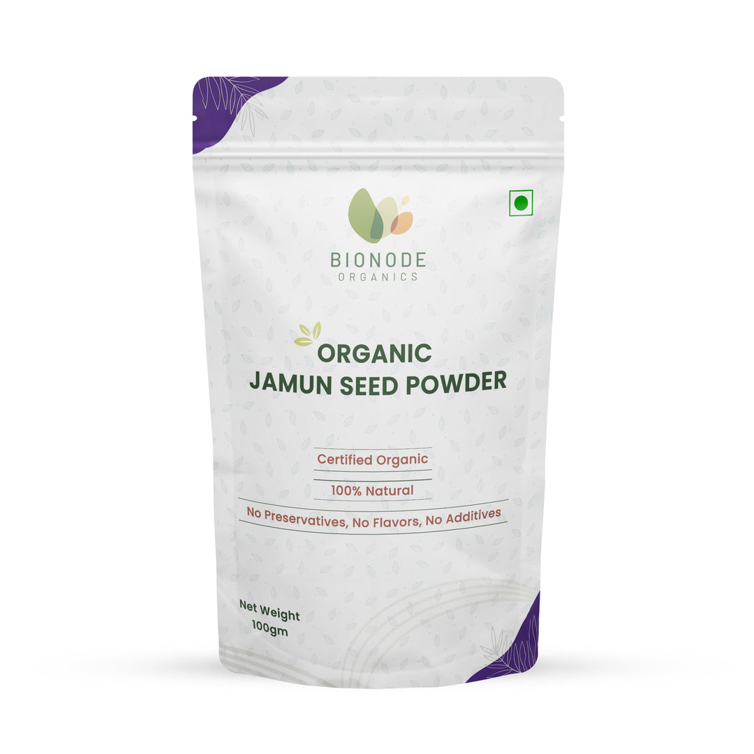 Bionode Organics Certified Organic Jamun Seed Powder For Healthy Digestion & Sugar Levels | 100% Pure & Natural | Good For Heart Health, Immune System | Pack of 2