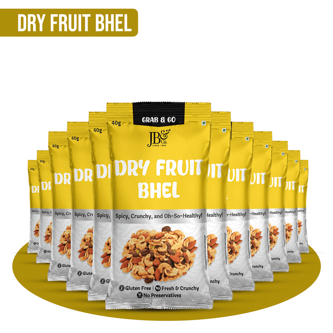 JB&CO Dry Fruit Bhel Grab & Go Pack, Tangy Crunchy Bar Snack Mix, Healthy Snacks , all time snack , made with pure dry fruits and nuts - Suspire