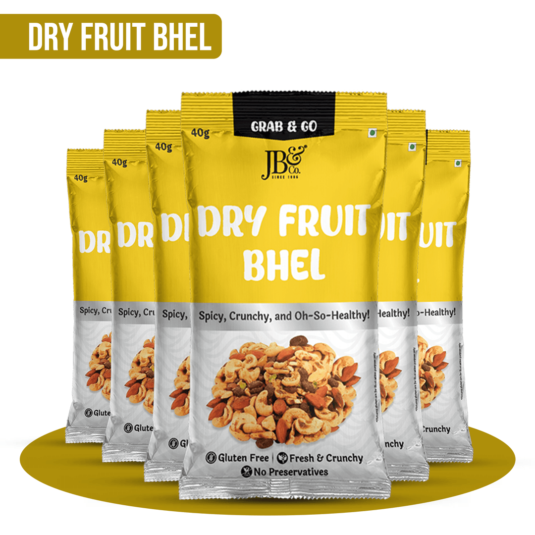 JB&CO Dry Fruit Bhel Grab & Go Pack, Tangy Crunchy Bar Snack Mix, Healthy Snacks , all time snack , made with pure dry fruits and nuts - Suspire