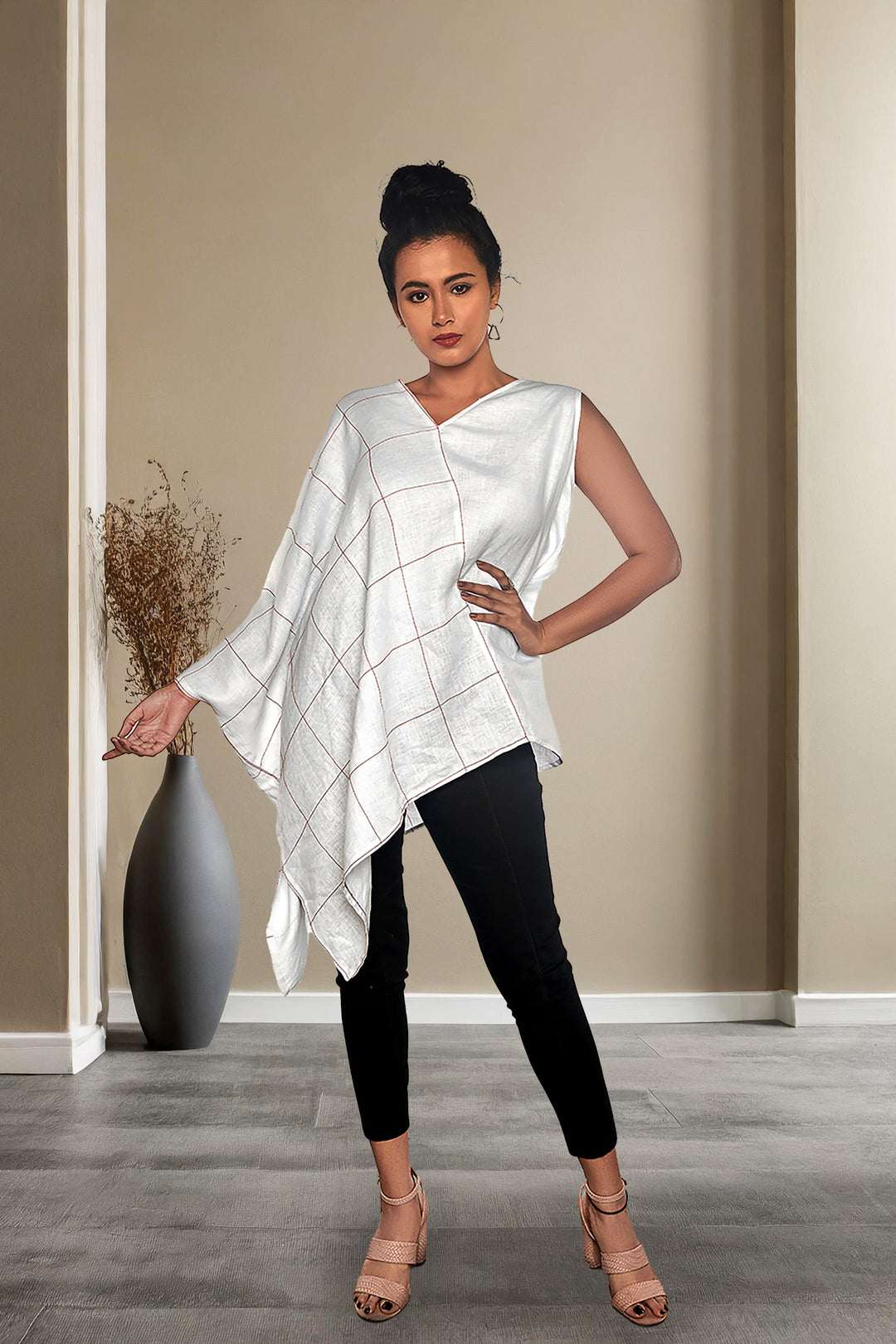 Jhultaru By Deesha White Mirage Kaftan Top