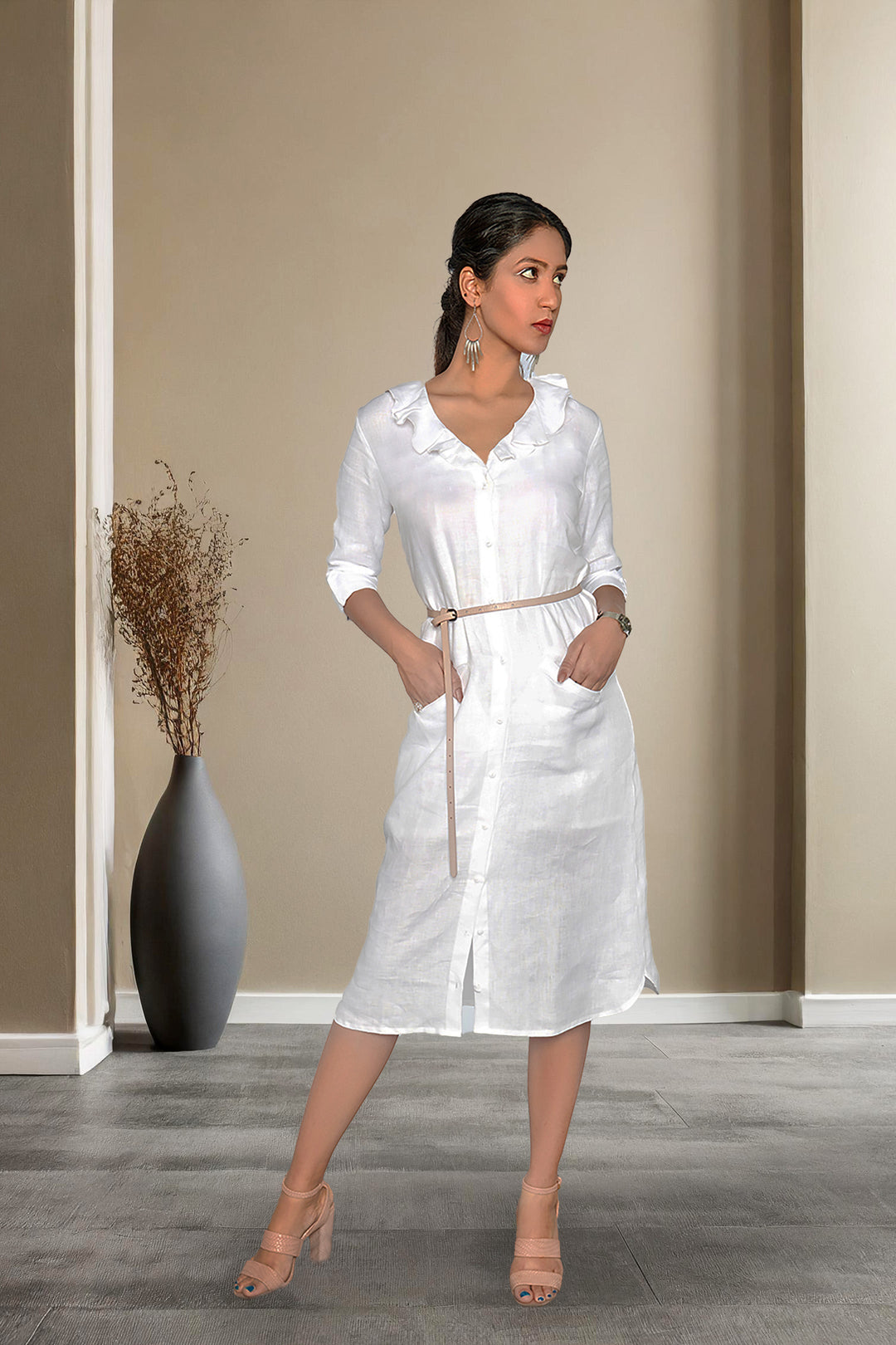Jhultaru By Deesha White Ruffled Collar Dress
