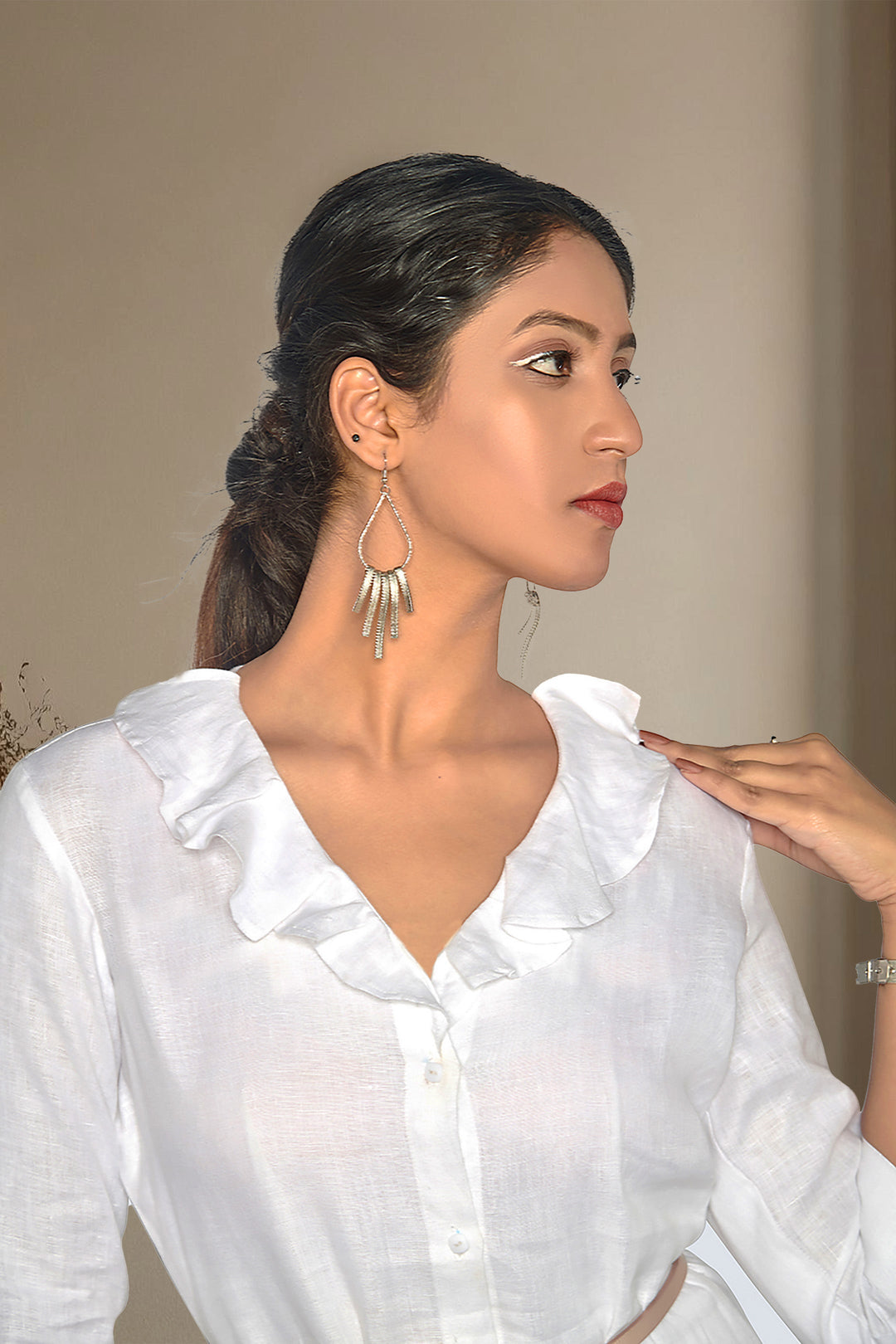 Jhultaru By Deesha White Ruffled Collar Dress