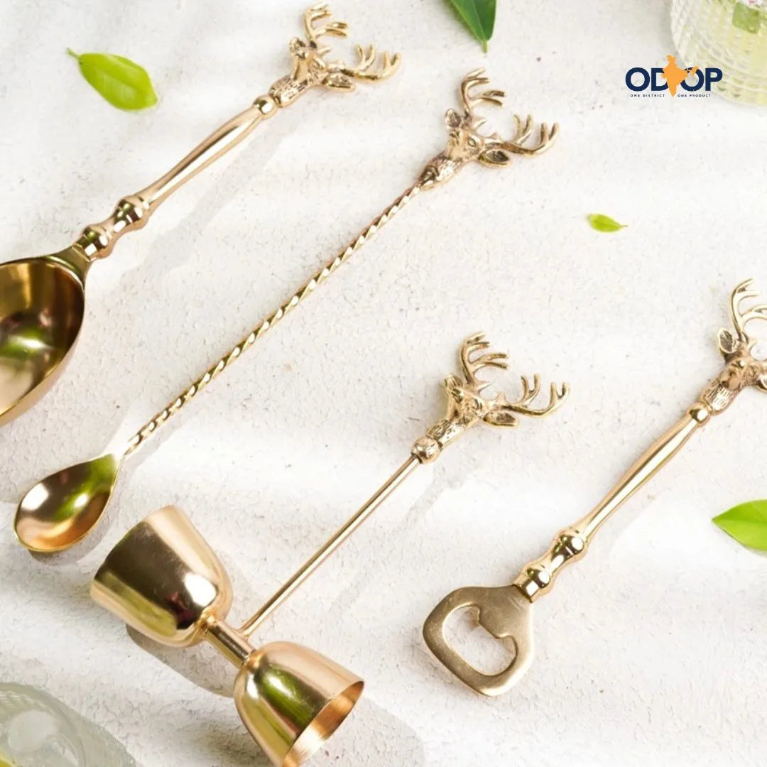 Pravaah Saarang bar set | lead-free brass | set of 4 | Gifting gold