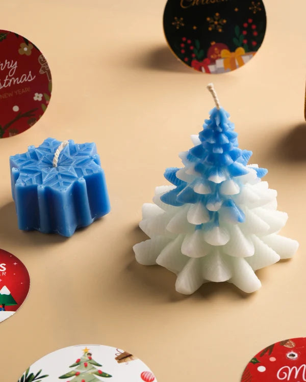 EcoKari Winter Wonderland Handmade Candle Set – Christmas Tree & Snowflake