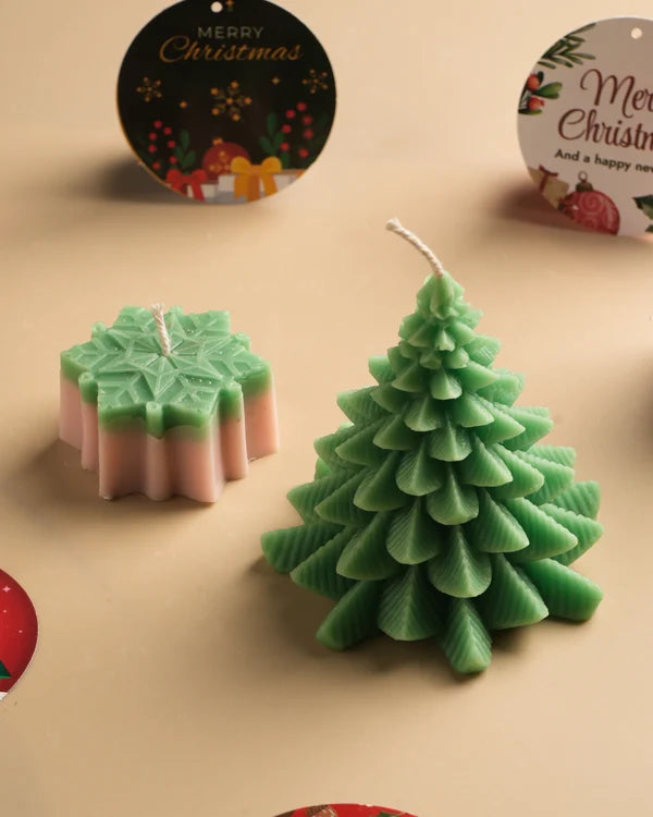 EcoKari Winter Wonderland Handmade Candle Set – Christmas Tree & Snowflake
