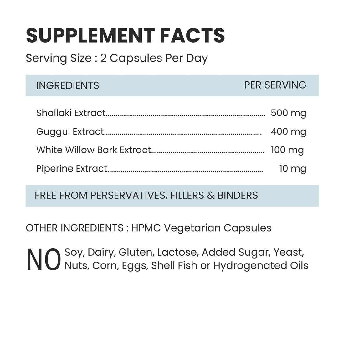 Foresta Organics Joint Health with Boswellia, Guggul, White Willow Bark & Piperine - 60 Capsules