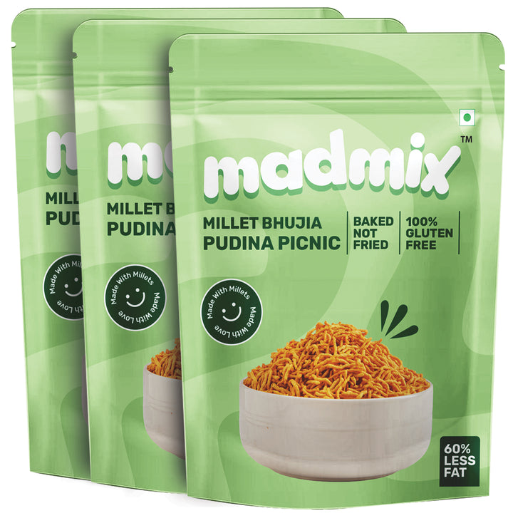 Madmix Baked Bhujia - Pudina Picnic 125 Grams Each (Pack of 3)