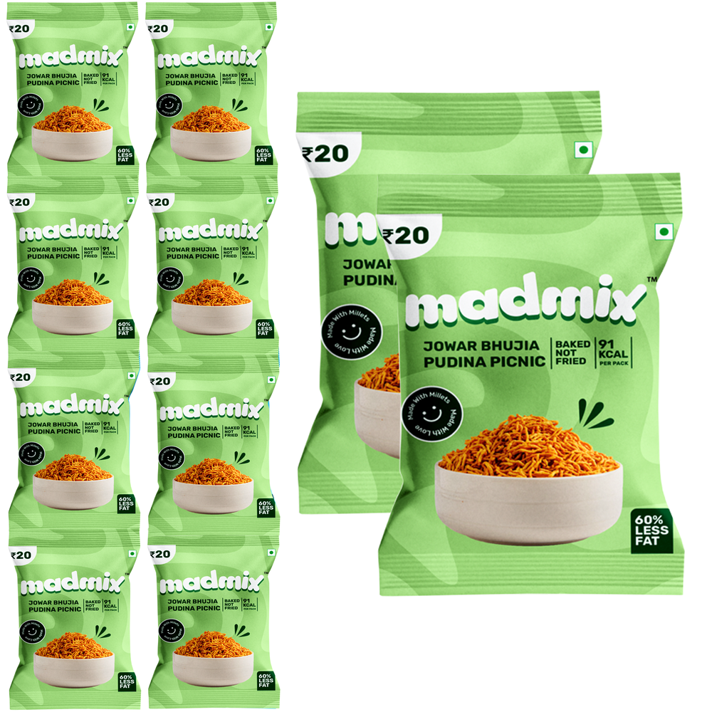 Madmix Jowar Bhujia Pudina Picnic Pack of 10 | 25 Grams Each
