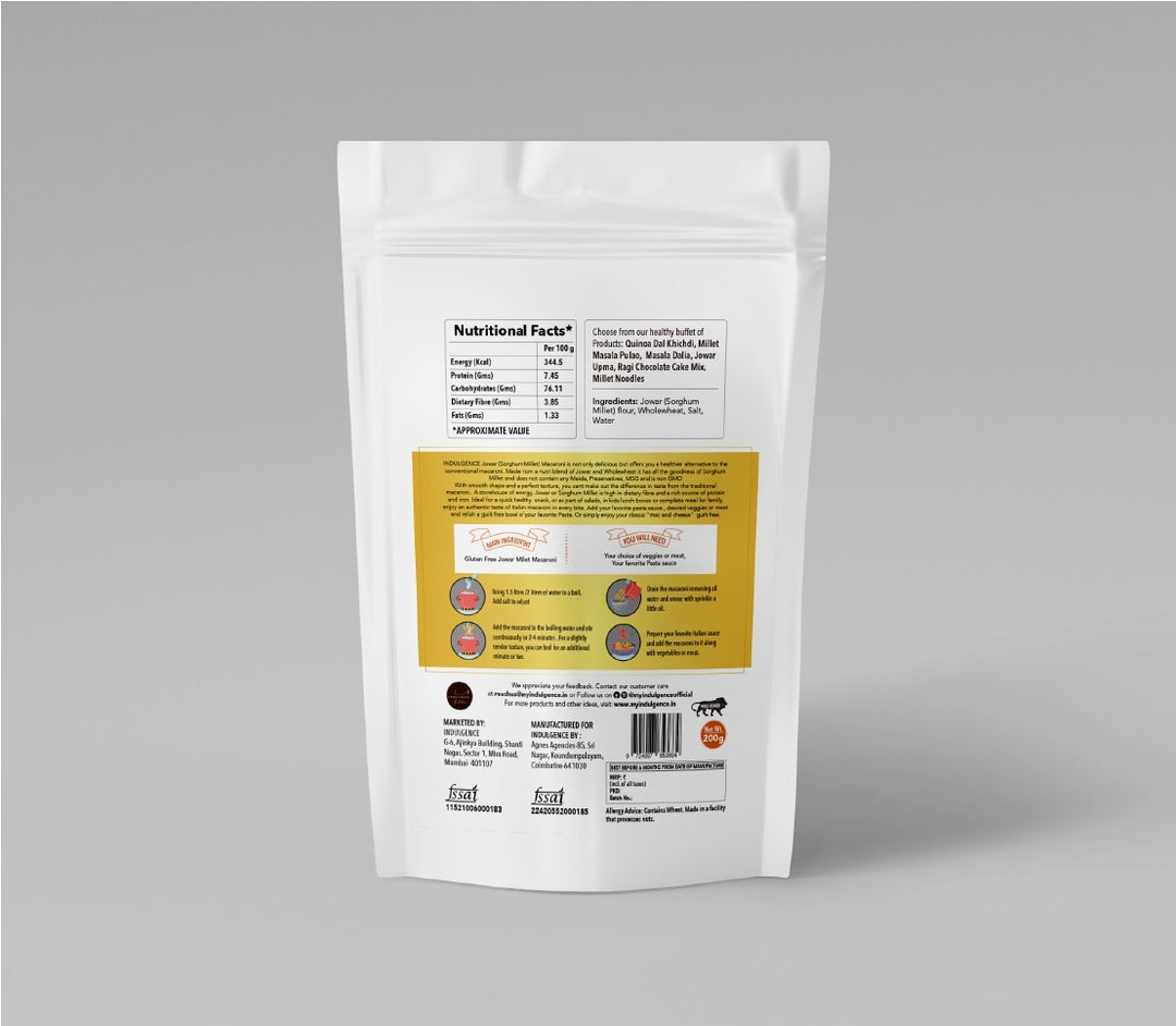 INDULGENCE No Maida Jowar Millet macaroni 400Gms - (Pack of 2)