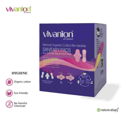 VIVANION Herbal Organic Cotton Re-Usable Sanitary Pads | Anti-Bacterial Coated  | Bio Degradable | Pack of 6 | Combo colors
