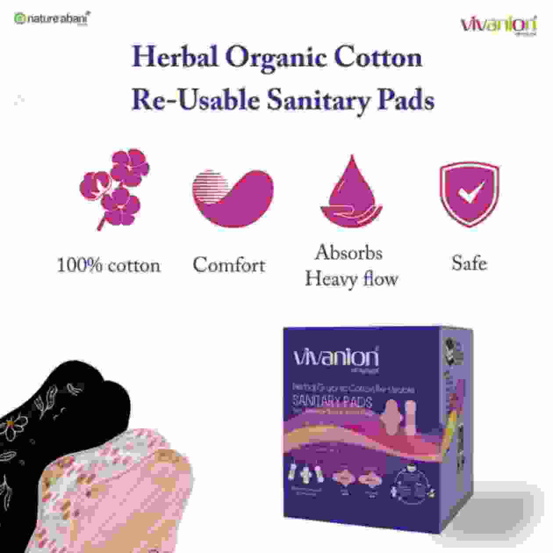 VIVANION Herbal Organic Cotton Re-Usable Sanitary Pads | Anti-Bacterial Coated  | Bio Degradable | Pack of 6 | Combo colors