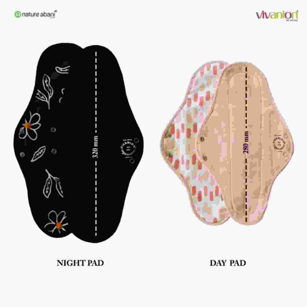 VIVANION Herbal Organic Cotton Re-Usable Sanitary Pads | Anti-Bacterial Coated  | Bio Degradable | Pack of 6 | Combo colors