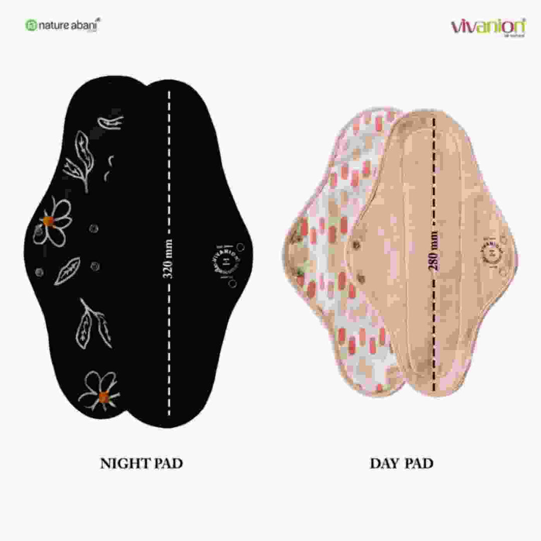 VIVANION Herbal Organic Cotton Re-Usable Sanitary Pads | Anti-Bacterial Coated  | Bio Degradable | Pack of 6 | Combo colors