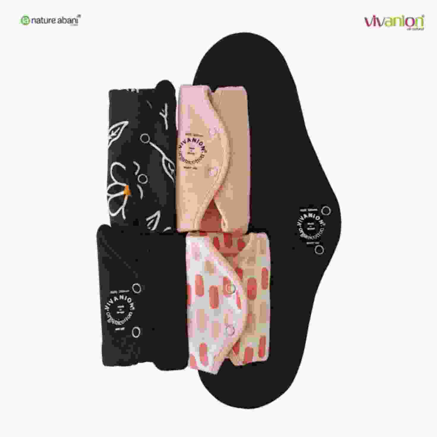 VIVANION Herbal Organic Cotton Re-Usable Sanitary Pads | Anti-Bacterial Coated  | Bio Degradable | Pack of 6 | Combo colors