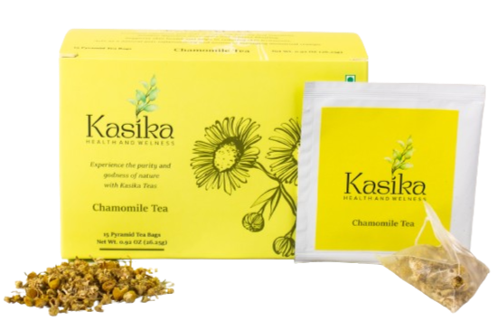 Kasika Chamomile Flower Herbal Tea – 15 Pyramid Tea Bags | 100% Natural, Caffeine-Free | Relaxing & Calming Tea | Supports Better Sleep & Digestion | Hot & Iced Herbal Tea | Vegan & Gluten-Free