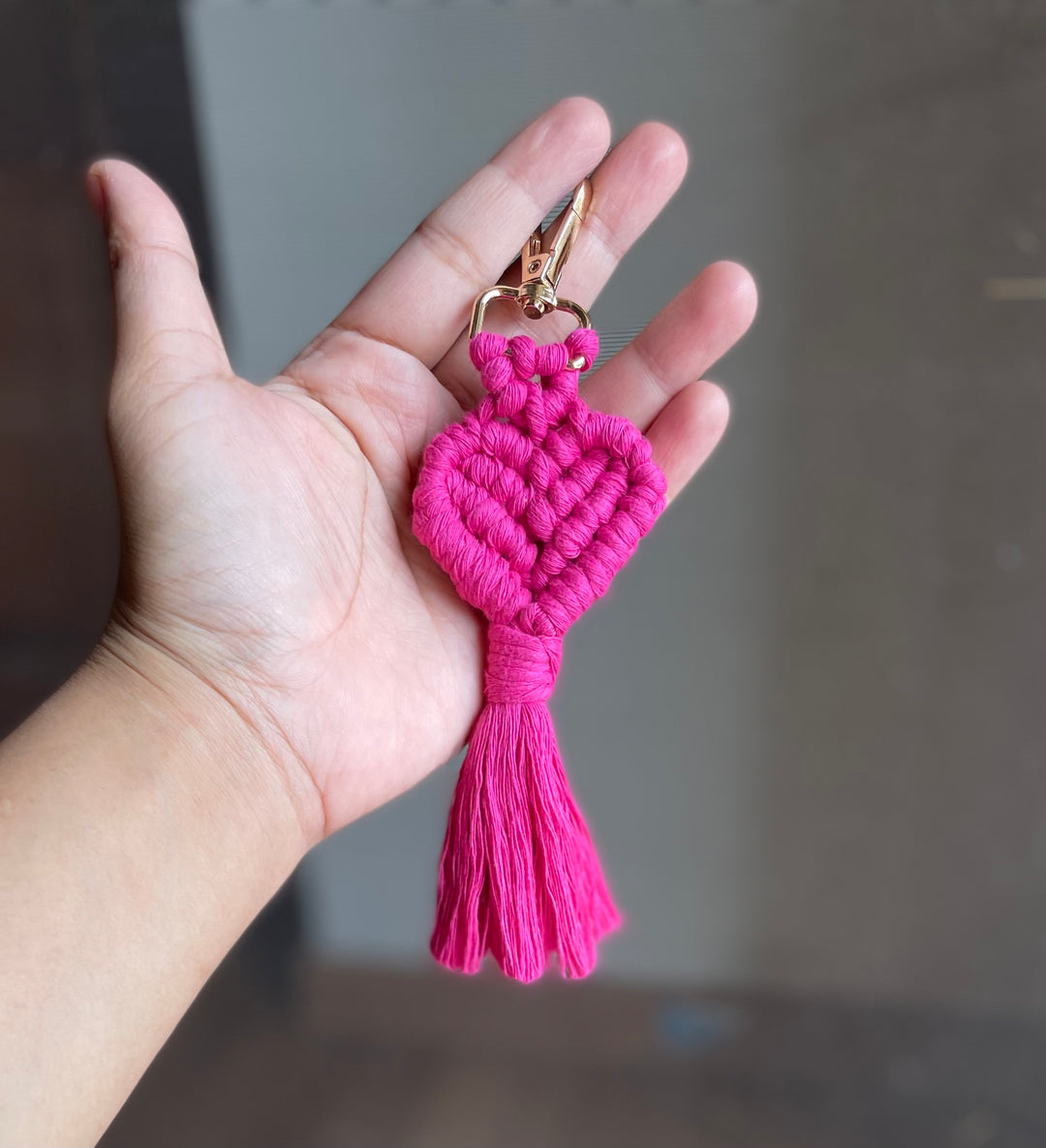 SUTRAM Handmade Macrame Heart Keychain - Pack of 2 | For Women Girls, Bag Charm, Birthday Gift, Valentine Gift | 13 cm size