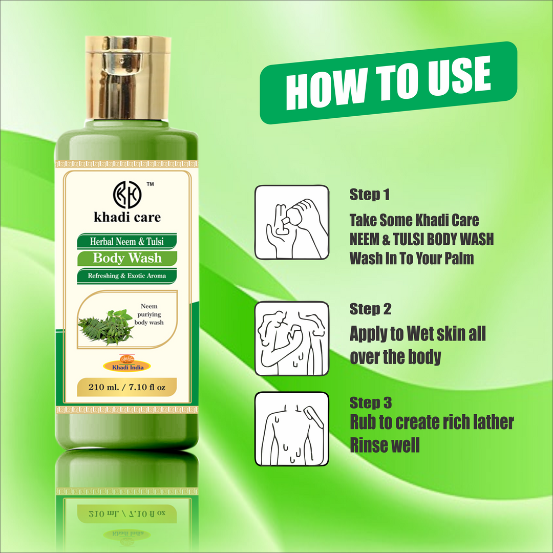 Khadi Care Herbal Neem & Tulsi Face and Body Wash - PACK OF 2 - EACH 210 ML