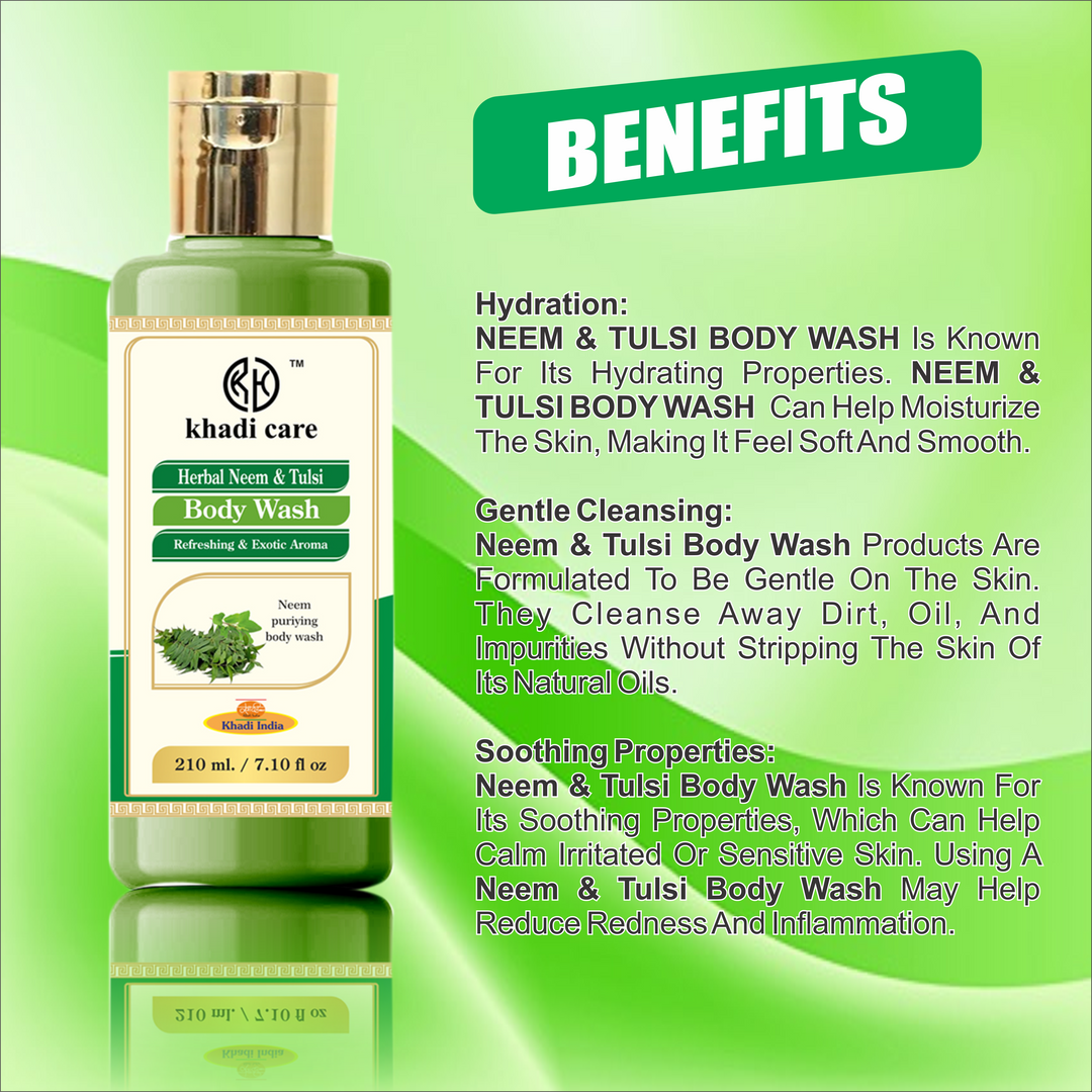 Khadi Care Herbal Neem & Tulsi Face and Body Wash - PACK OF 2 - EACH 210 ML