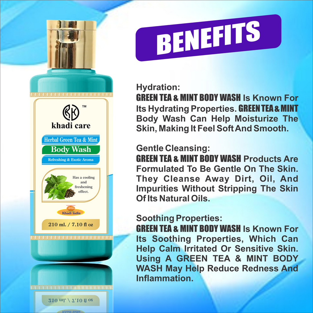 Khadi Care Herbal Green Tea & Mint Body Wash -  Pack of 2 Each 210 ml