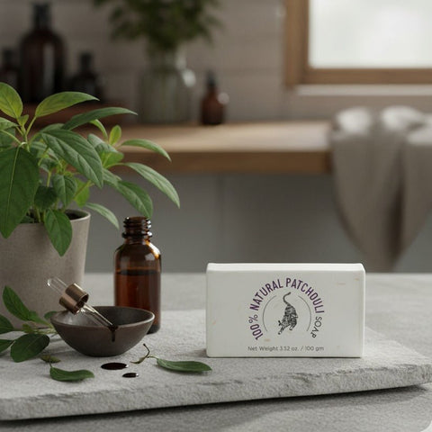 Kheoni 100% Natural Patchouli Aromatic Scented Bathing Soap Bar for Men and Women | Makes Skin Soft, Retains Moisture | Bathing Soap Bar with Natural Aroma | Promotes Smooth, Glowing, More Radiant Skin - 100 gm