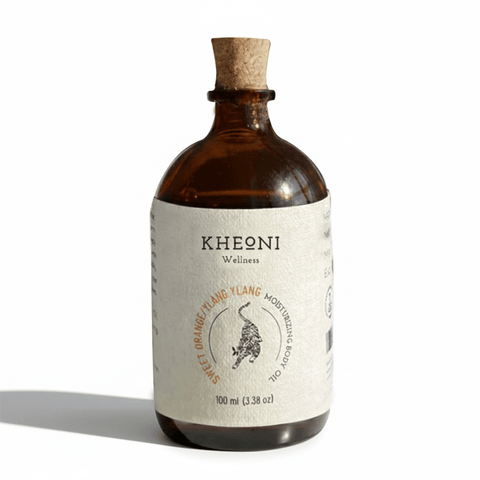 Kheoni 100% Natural Sweet Orange Ylang Ylang After Bath Moisturizing Body Oil - 100 ml | Enriched with Wheat Germ & Jojoba Oil | Non-Greasy & Lightweight Body Moisturizer for Soft & Nourished Skin