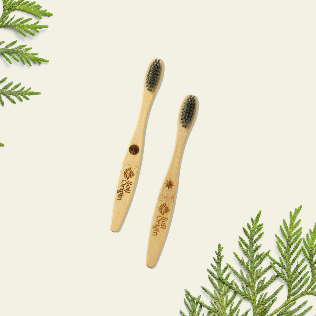 Soil Origin Kids Bamboo Toothbrush With Activated Charcoal Bristles - Set of 4