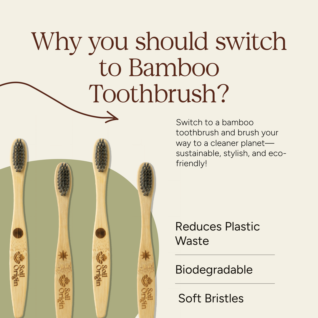 Soil Origin Kids Bamboo Toothbrush With Activated Charcoal Bristles - Set of 4
