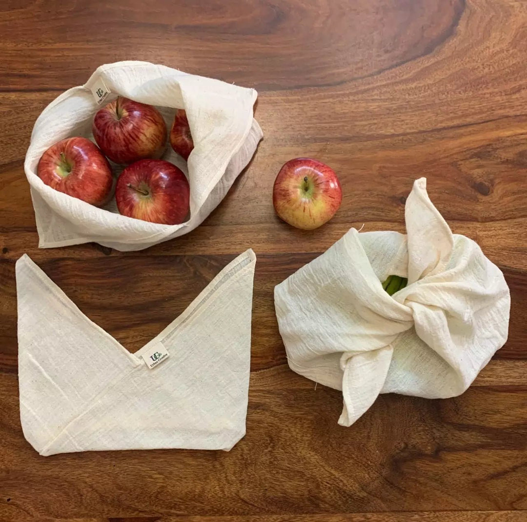 Kitchen Utility Bento Bag Set of 3 in Organic ‘Kala’ Cotton (Assorted Sizes ) - Suspire