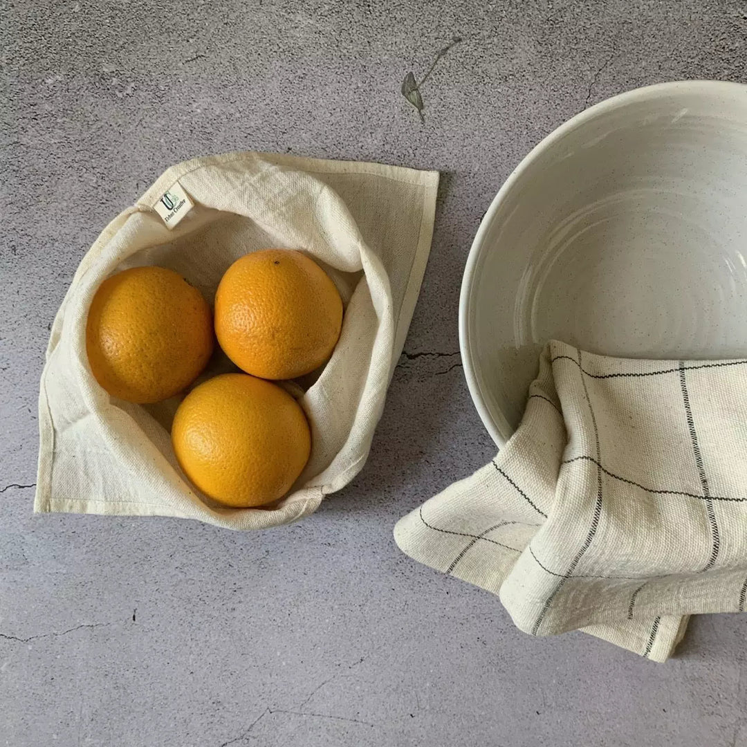 Kitchen Utility Bento Bag Set of 3 in Organic ‘Kala’ Cotton (Assorted Sizes ) - Suspire