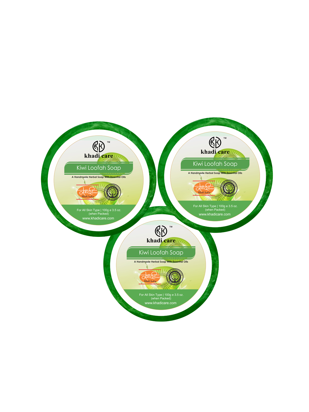 Khadi Care Herbal Kiwi Loofah Soap - 100g ( Pack of 3)