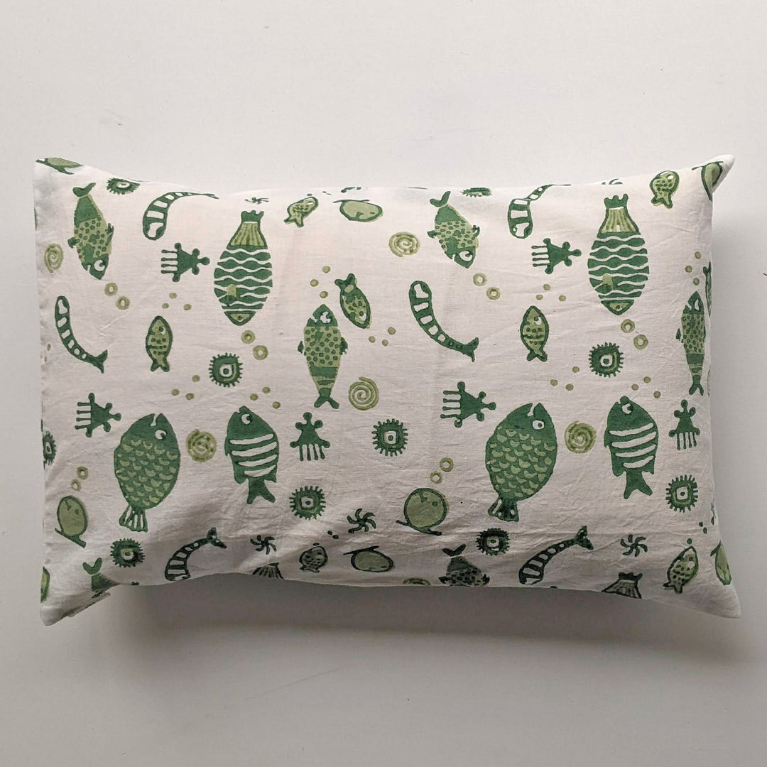 Whitewater Kids Gift Set - Organic Fish Print Kapok Pillow +  Swaddle